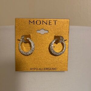 Monet Silver Textured CZ Hoop Earrings